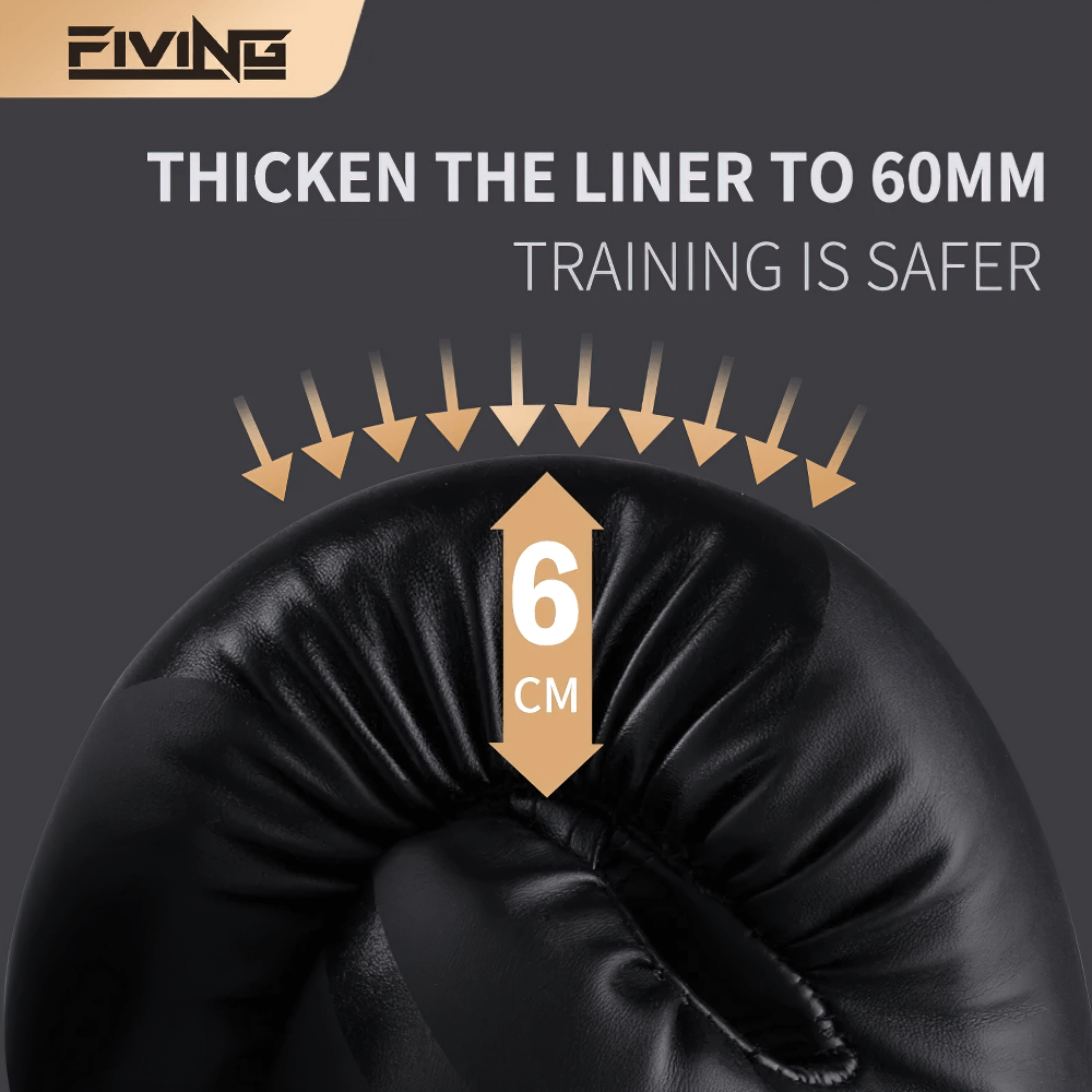 Close-up of black boxing glove with 6cm thick liner for enhanced safety.